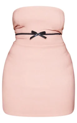 Plus Baby Pink Bow Underbust Detail Strapless Bodycon Dress