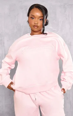 Plus Baby Pink Embossed Graphic Oversized Sweatshirt