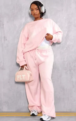 Plus Baby Pink Embossed Graphic Oversized Sweatshirt