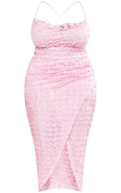 Plus Baby Pink Lace Cowl Neck Lace Up Back Midi Dress