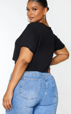 Plus Basic Black & White 2 Pack Roll Sleeve Crop T Shirt