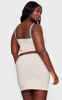 Plus Beige Bengaline Contrast Bust Panel Corset Top