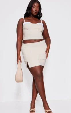 Plus Beige Bengaline Contrast Bust Panel Corset Top