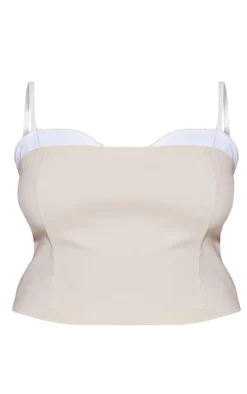 Plus Beige Bengaline Contrast Bust Panel Corset Top