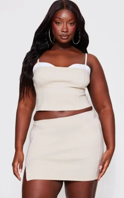 Plus Beige Bengaline Lace Trim Mini Skirt