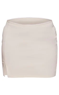 Plus Beige Bengaline Lace Trim Mini Skirt