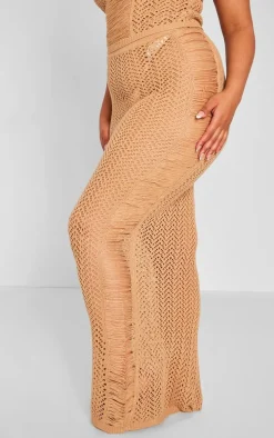 Plus Beige Distressed Knit Maxi Skirt