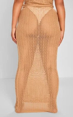 Plus Beige Distressed Knit Maxi Skirt