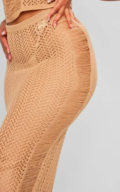 Plus Beige Distressed Knit Maxi Skirt