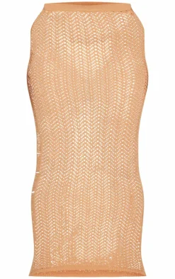 Plus Beige Distressed Knit Maxi Skirt