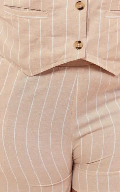 Plus Beige Linen Look Striped Tailored Floaty Shorts