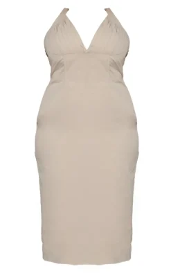 Plus Beige Pleated Bust Midi Dress