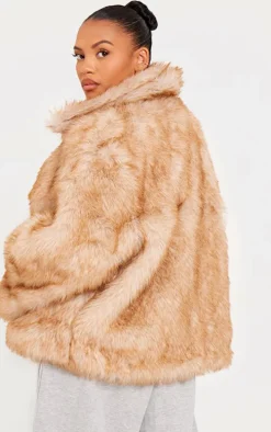 Plus Beige Tipped Faux Fur Collar Detail Jacket