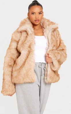 Plus Beige Tipped Faux Fur Collar Detail Jacket