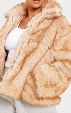 Plus Beige Tipped Faux Fur Collar Detail Jacket
