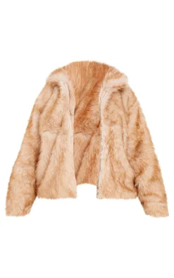 Plus Beige Tipped Faux Fur Collar Detail Jacket