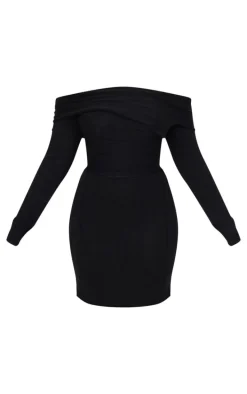 Plus Black Asymmetric Knit Fold Over Mini Dress