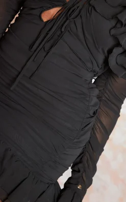 Plus Black Bardot Ruffle Detail Shift Dress