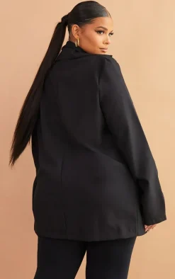 Plus Black Basic Single Breasted Oversized Blazer