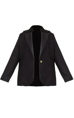 Plus Black Basic Single Breasted Oversized Blazer