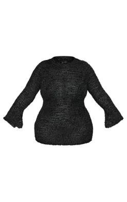 Plus Black Bobble Glitter Knit Long Sleeve Mini Dress