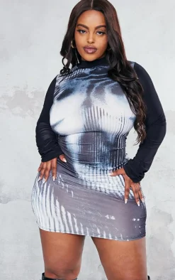 Plus Black Body Print Bodycon Dress