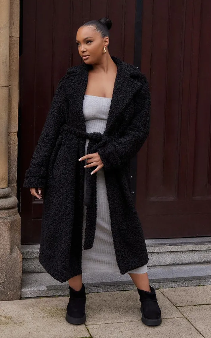 Plus Black Borg Belted Trench Coat