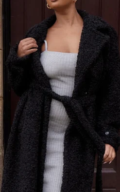 Plus Black Borg Belted Trench Coat