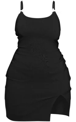 Plus Black Bow Detail Split Hem Bodycon Dress