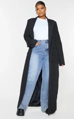 Plus Black Button Detail Maxi Blazer