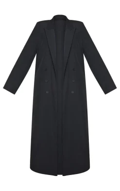 Plus Black Button Detail Maxi Blazer