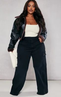 Plus Black Cargo Wide Leg Jeans