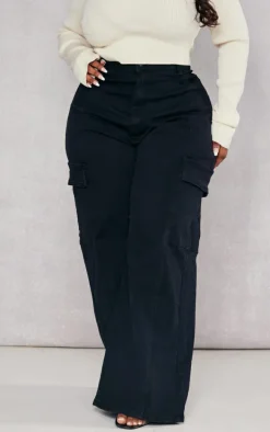 Plus Black Cargo Wide Leg Jeans