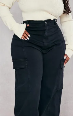 Plus Black Cargo Wide Leg Jeans