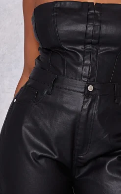 Plus Black Coated Denim Cargo Jeans