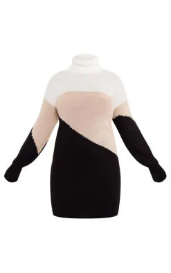 Plus Black Color Block Knitted Midi Dress