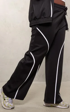 Plus Black Contrast Piping Straight Leg Sweatpants