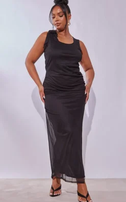 Plus Black Corsage Detail Midi Dress