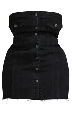 Plus Black Corset Button Up Bodycon Dress
