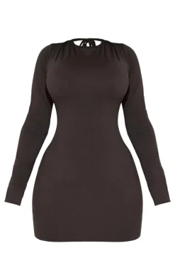 Plus Black Cotton Scoop Back Tie Mini Dress