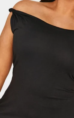 Plus Black Cotton Twist Shoulder Mini Dress