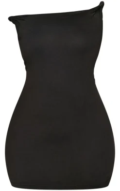 Plus Black Cotton Twist Shoulder Mini Dress