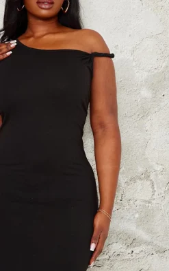 Plus Black Cotton Twist Shoulder Maxi Dress