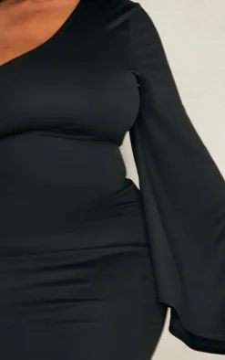 Plus Black Crepe One Shoulder Bodycon Dress