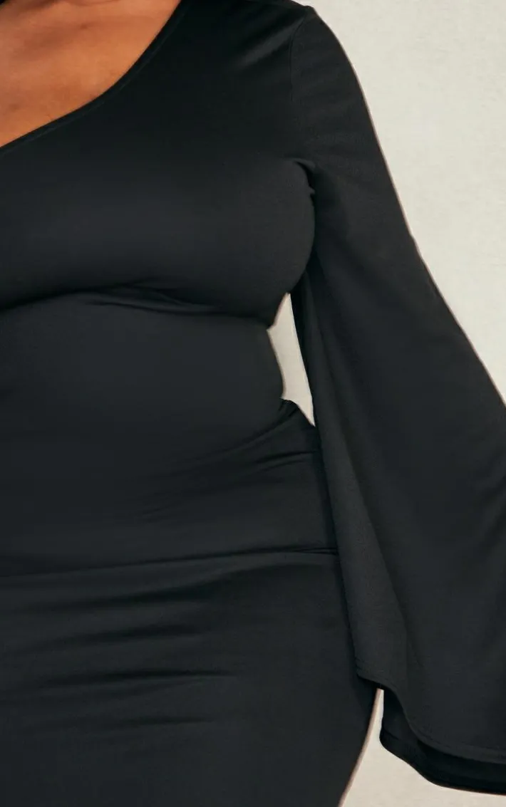 Plus Black Crepe One Shoulder Bodycon Dress