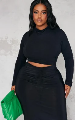 Plus Black Crew Neck Slinky Long Sleeve Top