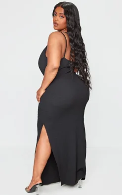 Plus Black Crinkle One Shoulder Maxi Dress