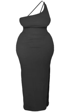 Plus Black Crinkle One Shoulder Maxi Dress