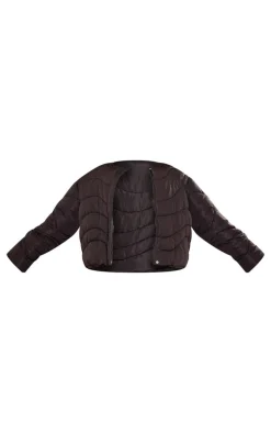 Plus Black Cropped Round Neck Puffer Jacket
