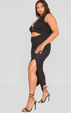 Plus Black Cut Out Front Bodycon Midi Dress